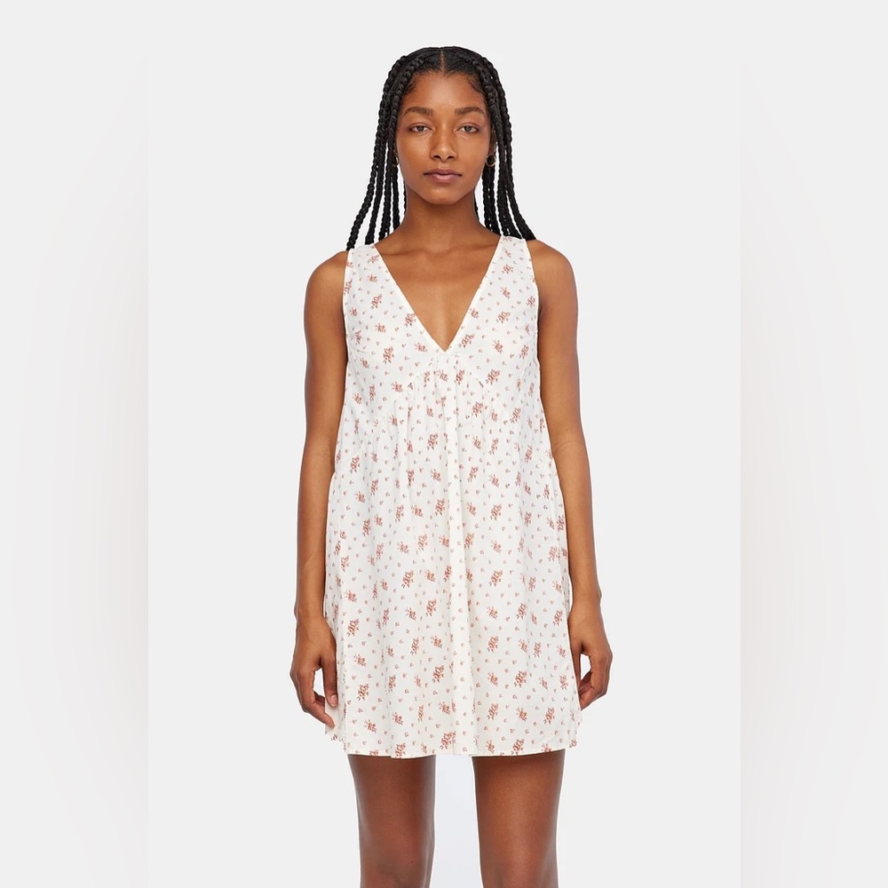 Lacausa Evie Mini babydoll swing dress in pink rose floral - M